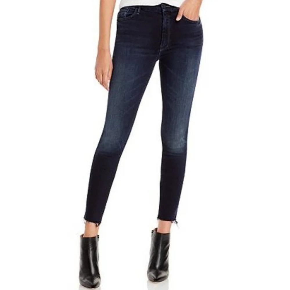 Mother Last Call Dark Wash High Waisted Looker Ankle Frayed Hem Jeans  26